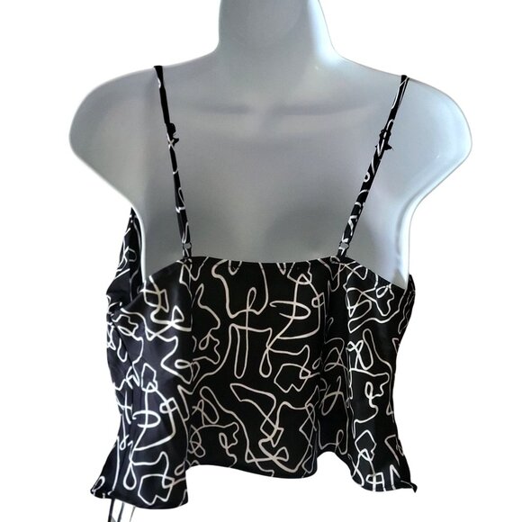 O.L.M. Black & White Abstract Print Cowl Neck Cami Top  M - Picture 2 of 8